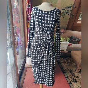 Seraphine Maternity Dress 2 Black and White Geometric Stretch Midi Office Career